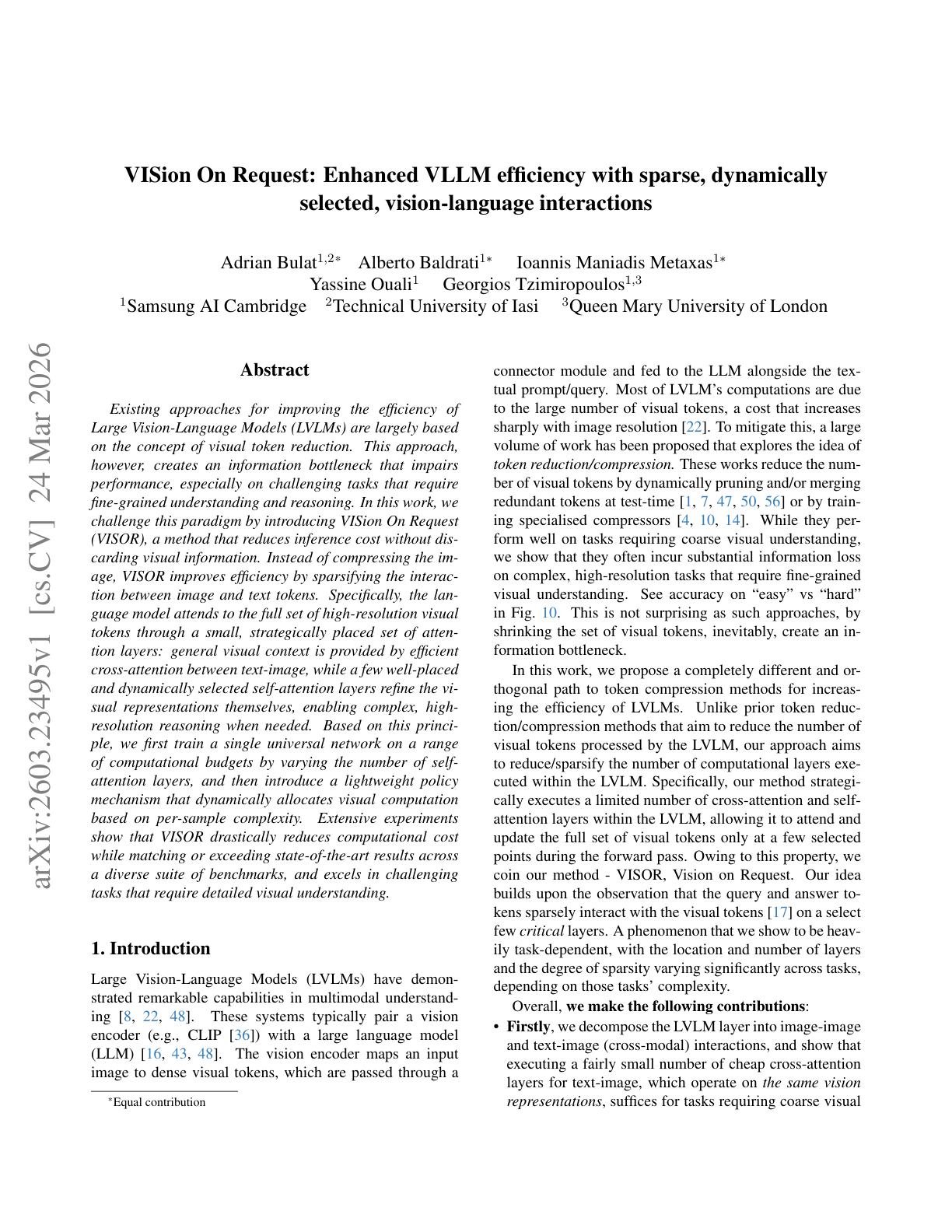 VISion On Request: Enhanced VLLM efficiency with sparse, dynamically selected, vision-language interactions