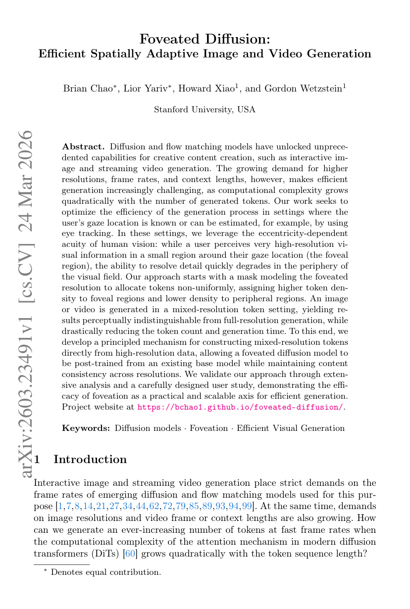 Foveated Diffusion: Efficient Spatially Adaptive Image and Video Generation