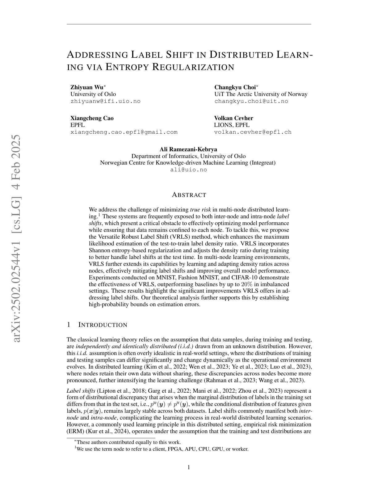 Minimizing True Risk in Multi-Node Distributed Learning